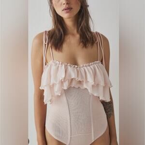 Free People Crushin On You Pink Layered Ruffled One Piece Bodysuit Top